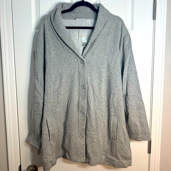 NWOT. Denim & Co. women's 3X gray long sleeve button v-neck sweater cardigan - Picture 1 of 11